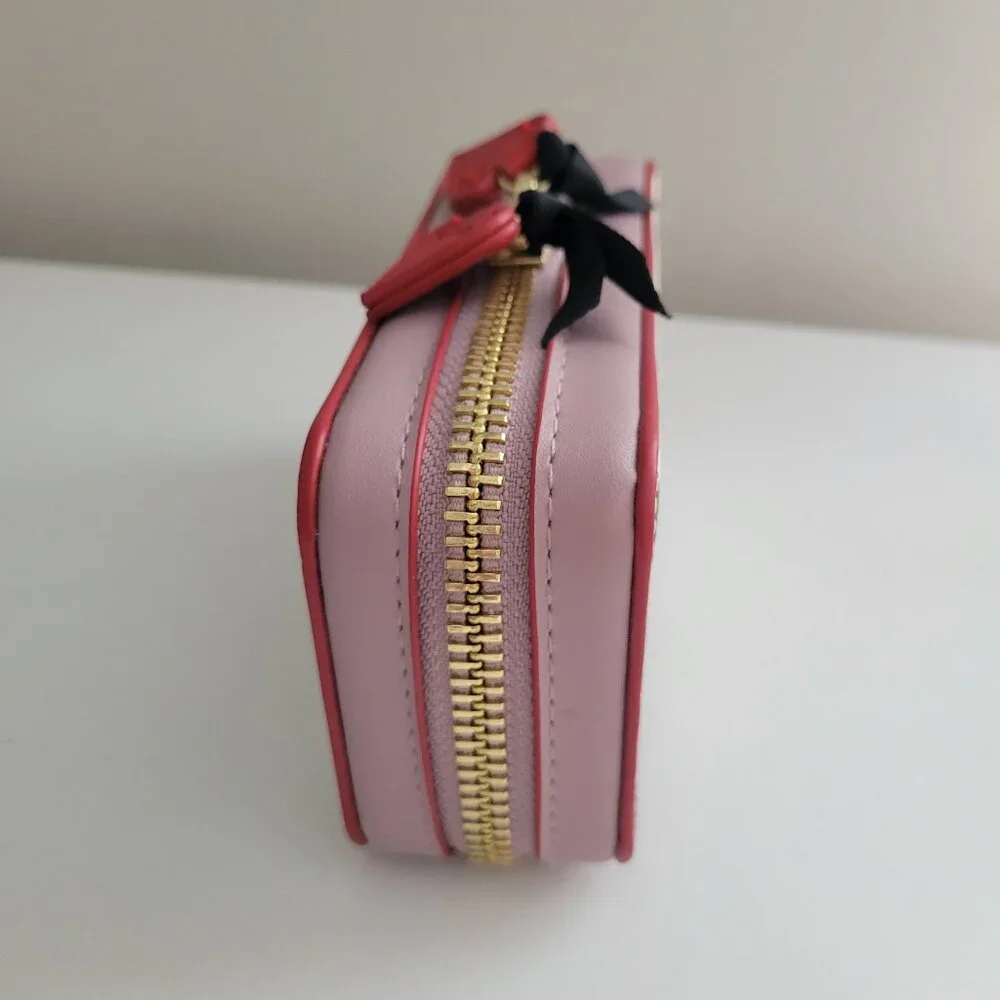 Zebra Trish McEvoy Leather Travel Makeup Bag Case With Hearts Gold Zip 6 x 3 x 2